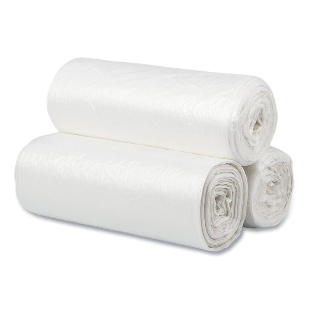 High-Density Commercial Can Liners, 10 gal, 5 mic, 24" x 24", Natural, 50 Bags/Roll, 20 Perforated Rolls/Carton - Image 2