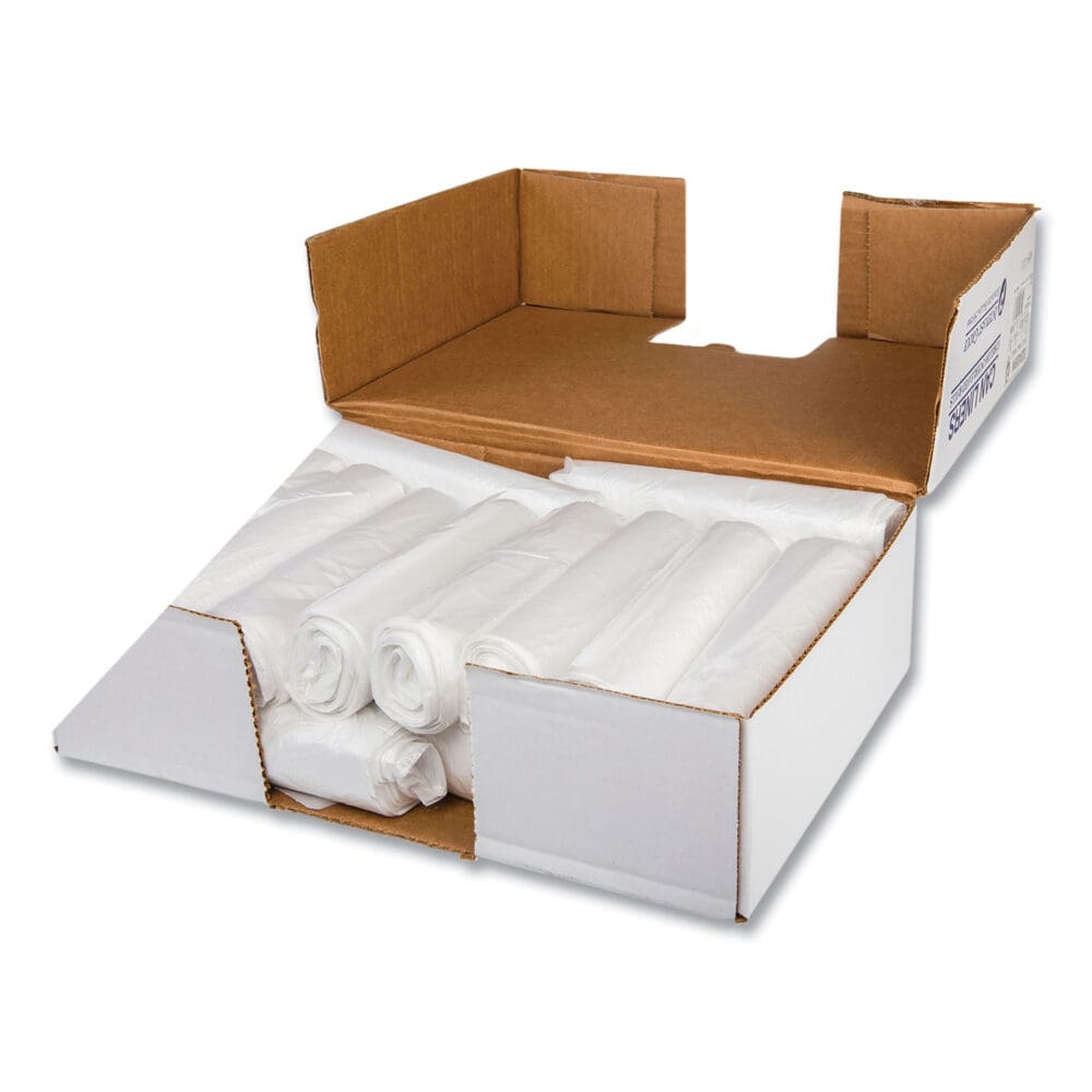 Low-Density Commercial Can Liners, Coreless Interleaved Roll, 16 gal, 0.5mil, 24" x 32", White, 50 Bags/Roll, 10 Rolls/Carton - Image 5