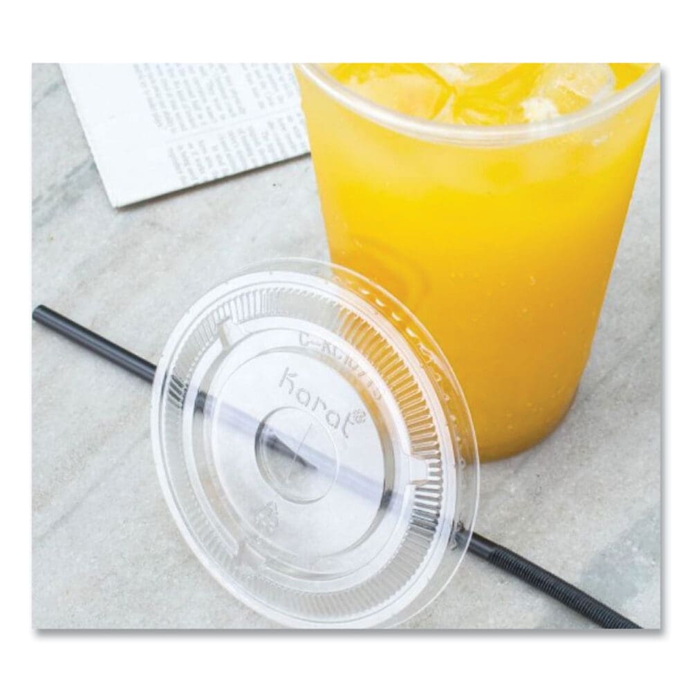 PET Lids, Flat with Straw Slot, Fits 32 oz Cold Cups, Clear 500/Carton - Image 2