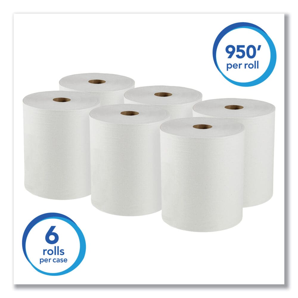 Essential High Capacity Hard Roll Towels for Business, Absorbency Pockets, 1-Ply, 8" x 950 ft, 1.75" Core, White, 6 Rolls/CT - Image 6