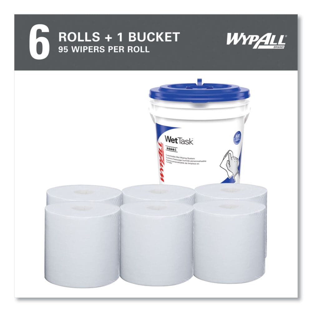 Power Clean Wipers for WetTask Customizable Wet Wiping System with (1) Bucket, 12 x 12.5, Unscented, 95/Roll, 6 Rolls/Carton - Image 3
