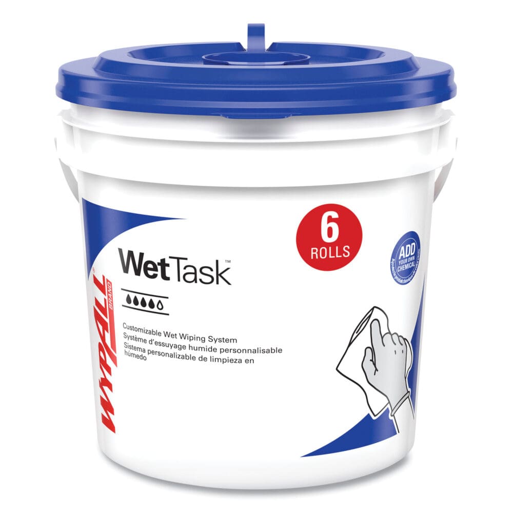 Critical Clean Wipers for Bleach, Disinfectants, Sanitizers WetTask Customizable Wet Wiping System, w/Bucket,140/Roll, 6/CT - Image 3