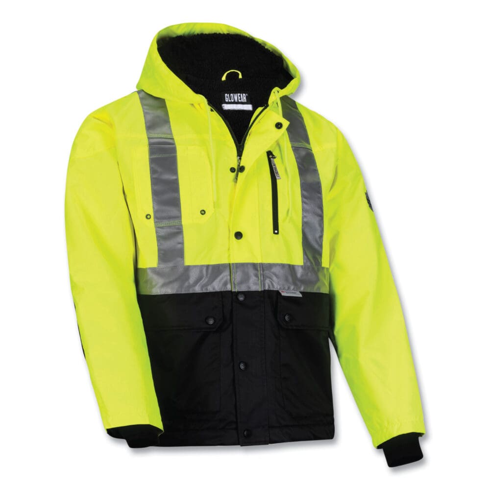 GloWear 8275 Class 2 Heavy-Duty Hi-Vis Workwear Sherpa Lined Jacket, Medium, Lime, Ships in 1-3 Business Days - Image 9