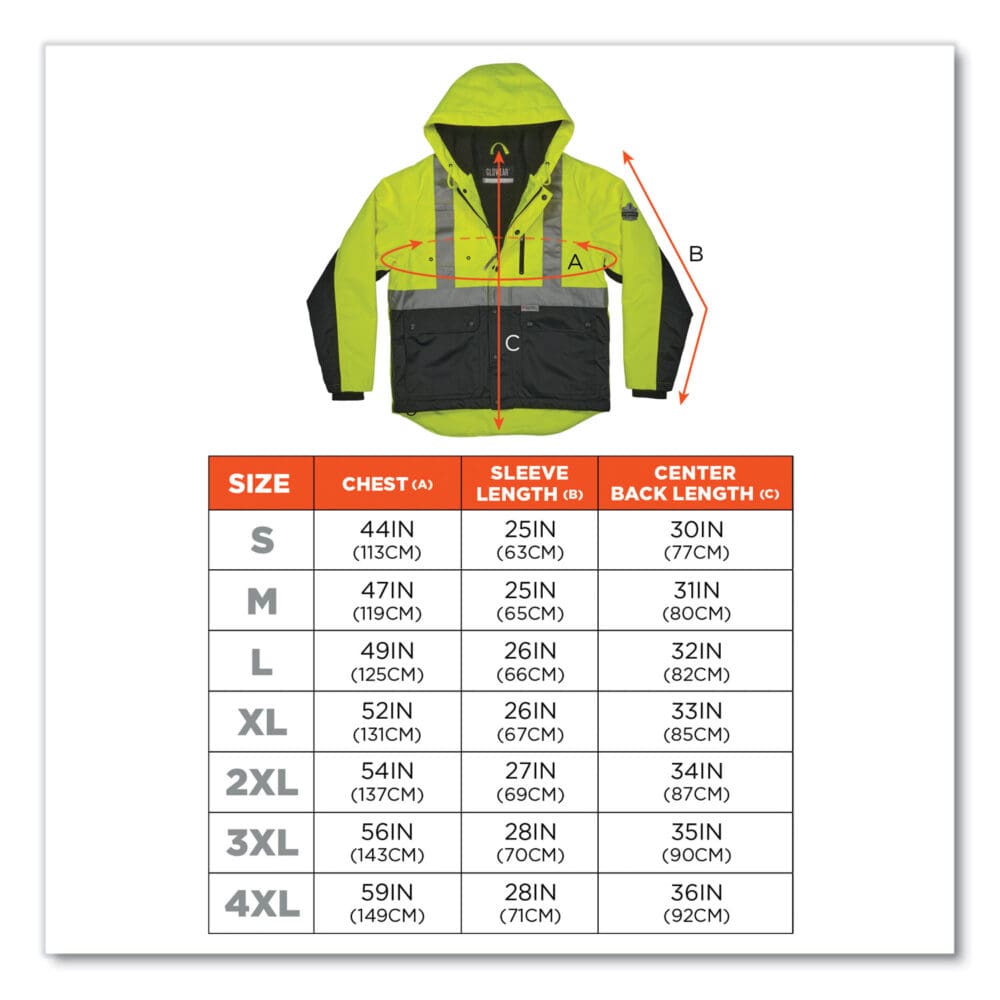 GloWear 8275 Class 2 Heavy-Duty Hi-Vis Workwear Sherpa Lined Jacket, Medium, Lime, Ships in 1-3 Business Days - Image 4