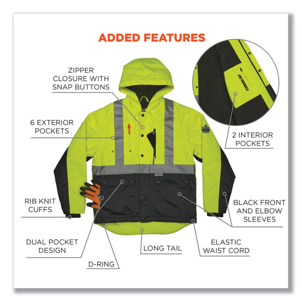 GloWear 8275 Class 2 Heavy-Duty Hi-Vis Workwear Sherpa Lined Jacket, 3X-Large, Lime, Ships in 1-3 Business Days - Image 5