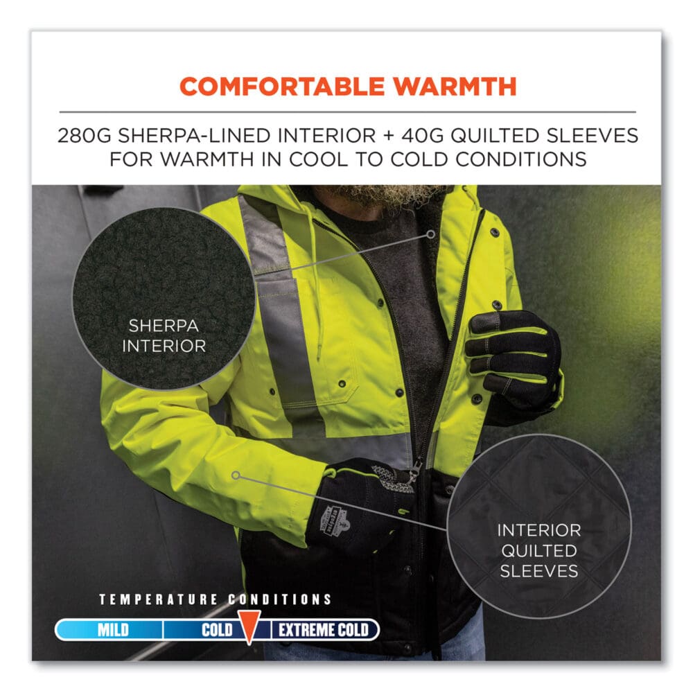 GloWear 8275 Class 2 Heavy-Duty Hi-Vis Workwear Sherpa Lined Jacket, Medium, Lime, Ships in 1-3 Business Days - Image 6