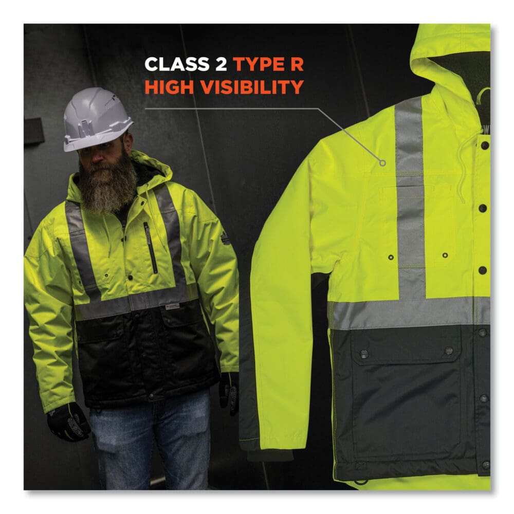 GloWear 8275 Class 2 Heavy-Duty Hi-Vis Workwear Sherpa Lined Jacket, Medium, Lime, Ships in 1-3 Business Days - Image 8