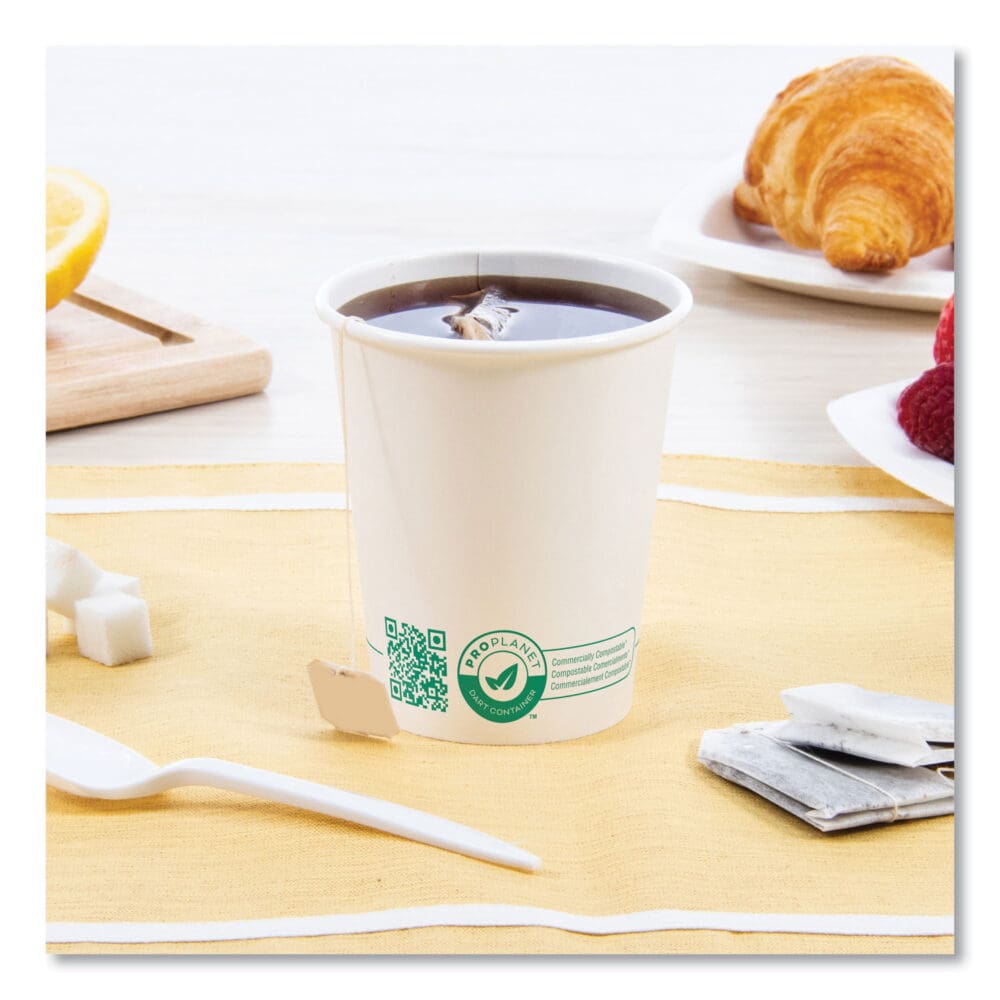 Compostable Paper Hot Cups, ProPlanet Seal, 10 oz, White/Green, 50/Pack - Image 3