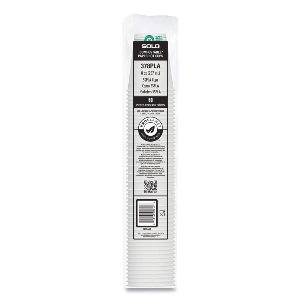 Compostable Paper Hot Cups, ProPlanet Seal, 8 oz, White/Green, 50/Pack - Image 2