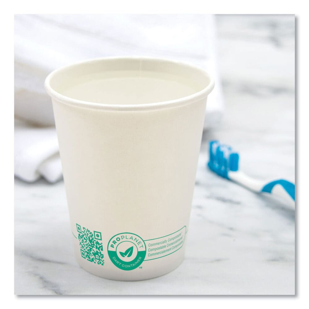 Compostable Paper Hot Cups, ProPlanet Seal, 10 oz, White/Green, 50/Pack - Image 4