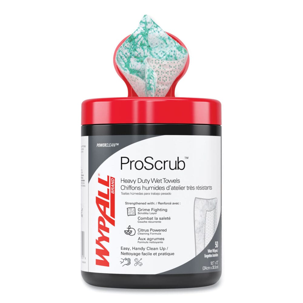 Power Clean ProScrub Pre-Saturated Wipes, 12 x 9.5, Citrus Scent, Green/White, 50/Canister, 8 Canisters/Carton - Image 17
