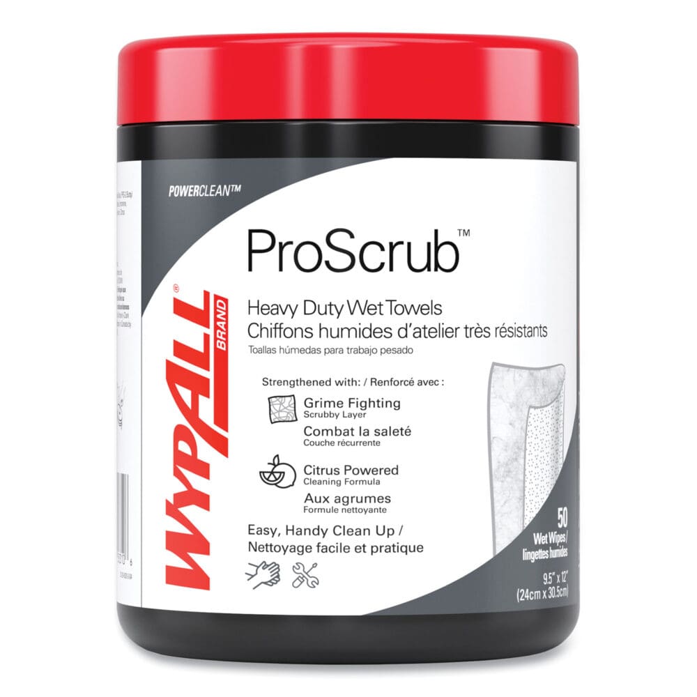 Power Clean ProScrub Pre-Saturated Wipes, 12 x 9.5, Citrus Scent, Green/White, 50/Canister, 8 Canisters/Carton - Image 2