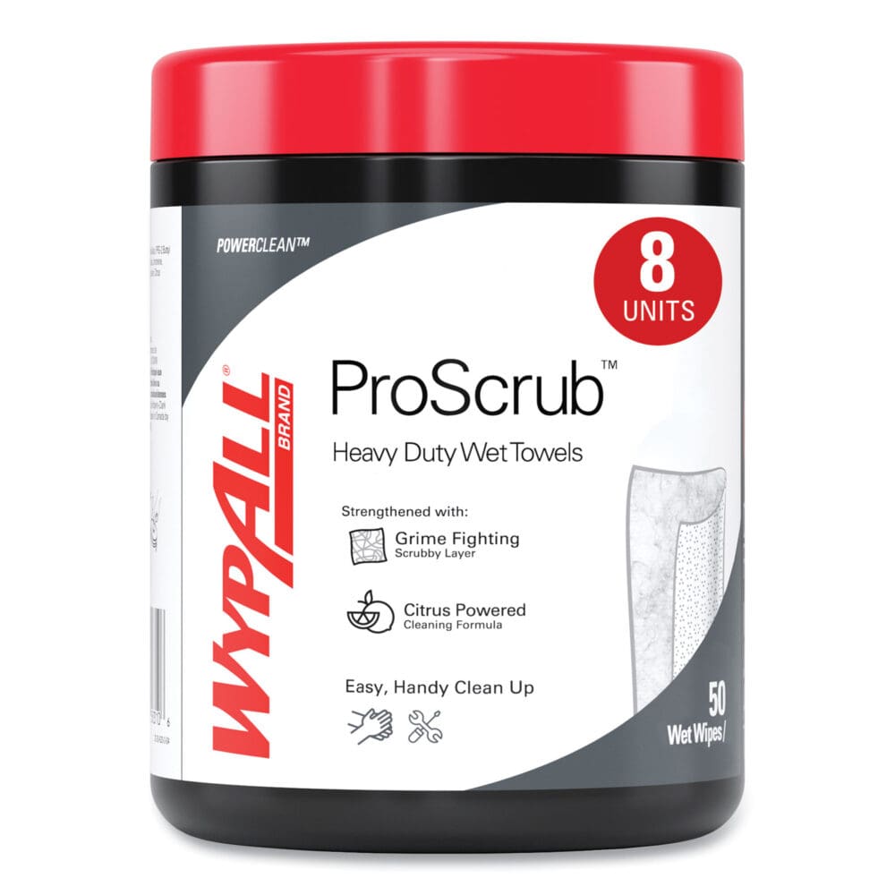 Power Clean ProScrub Pre-Saturated Wipes, 12 x 9.5, Citrus Scent, Green/White, 50/Canister, 8 Canisters/Carton - Image 16
