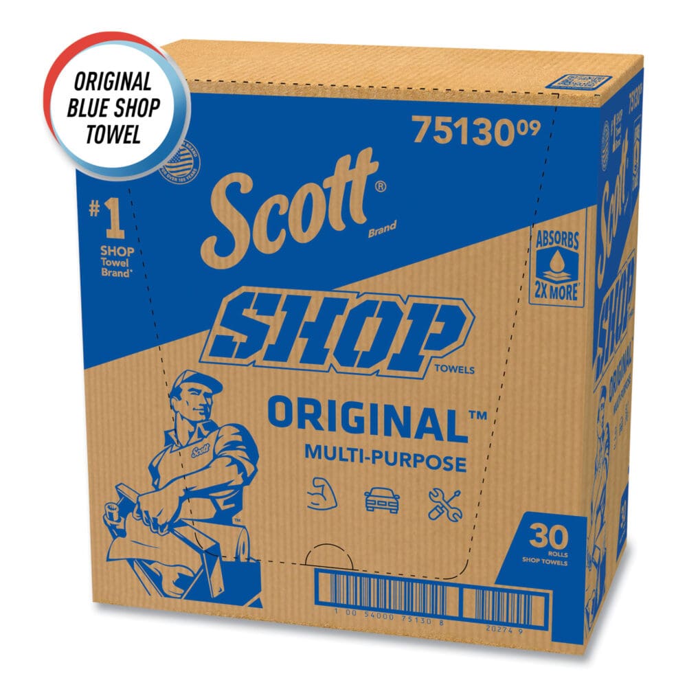 Shop Towels, Standard Roll, 1-Ply, 9.4 x 11, Blue, 55/Roll, 30 Rolls/Carton - Image 3