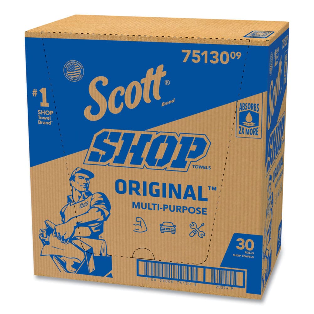 Shop Towels, Standard Roll, 1-Ply, 9.4 x 11, Blue, 55/Roll, 30 Rolls/Carton - Image 7