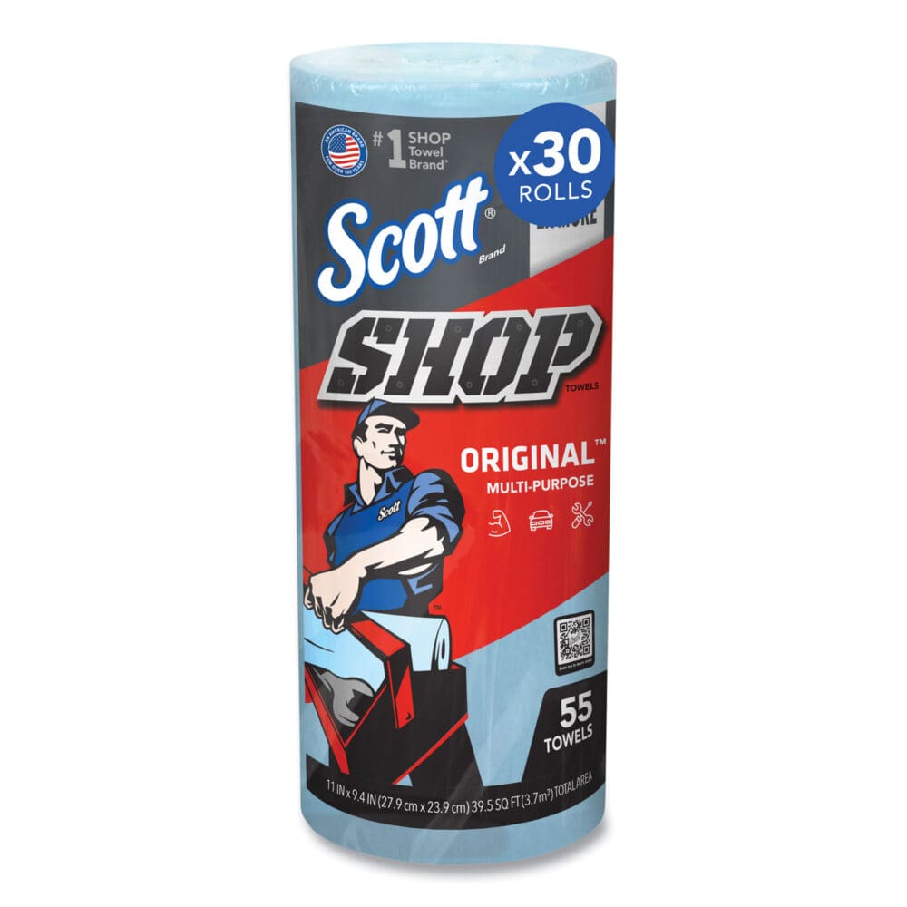 Shop Towels, Standard Roll, 1-Ply, 9.4 x 11, Blue, 55/Roll, 30 Rolls/Carton - Image 8