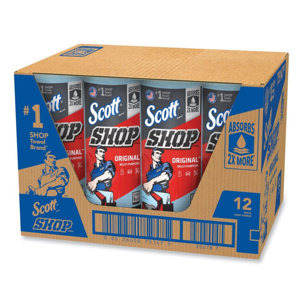 Shop Towels, Standard Roll, 1-Ply, 9.4 x 11, Blue, 55/Roll, 12 Rolls/Carton - Image 5