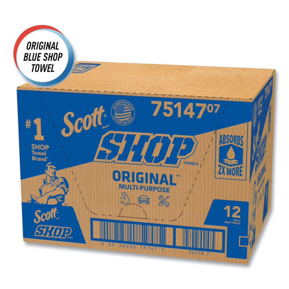 Shop Towels, Standard Roll, 1-Ply, 9.4 x 11, Blue, 55/Roll, 12 Rolls/Carton - Image 9