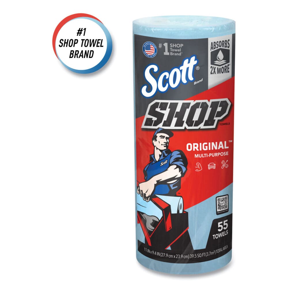 Shop Towels, Standard Roll, 1-Ply, 9.4 x 11, Blue, 55/Roll, 12 Rolls/Carton - Image 10