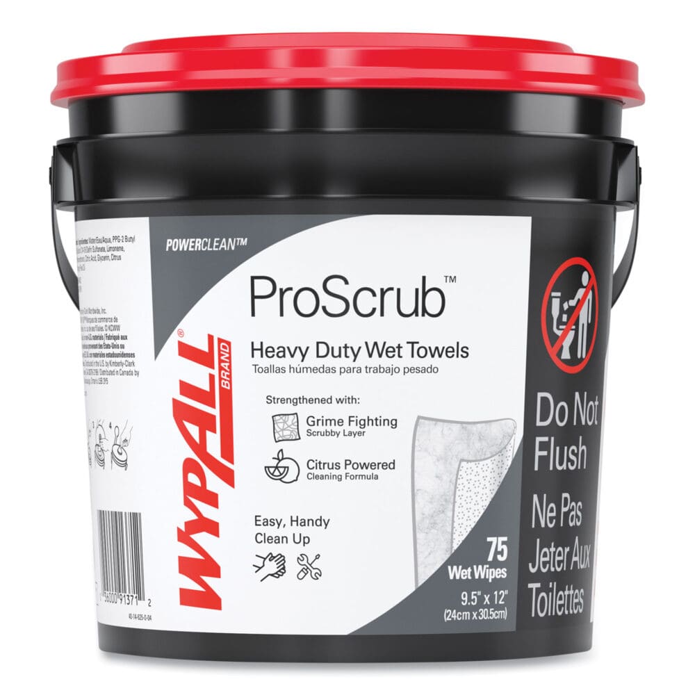 Power Clean ProScrub Pre-Saturated Wipes, 9.5 x 12, Citrus Scent, Green, 75/Bucket, 6 Buckets/Carton - Image 12