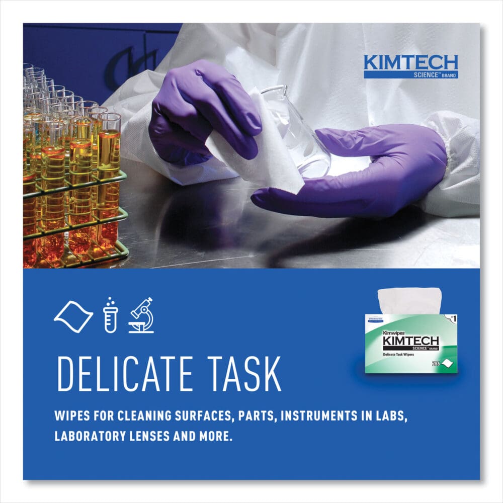 Kimwipes, Delicate Task Wipers, 1-Ply, 4.4 x 8.4, Unscented, White, 286/Box - Image 2