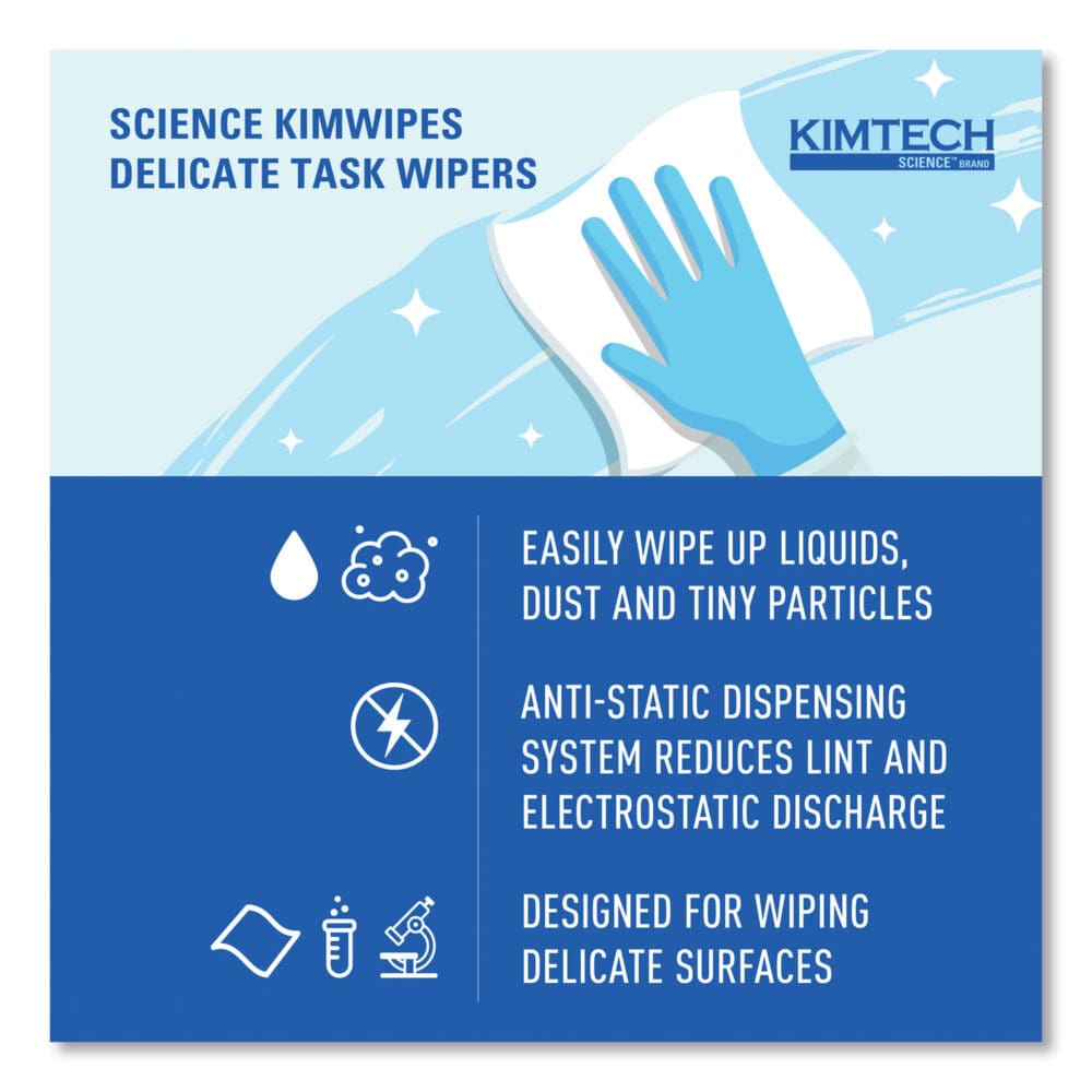Kimwipes, Delicate Task Wipers, 1-Ply, 4.4 x 8.4, Unscented, White, 286/Box, 60 Boxes/Carton - Image 7