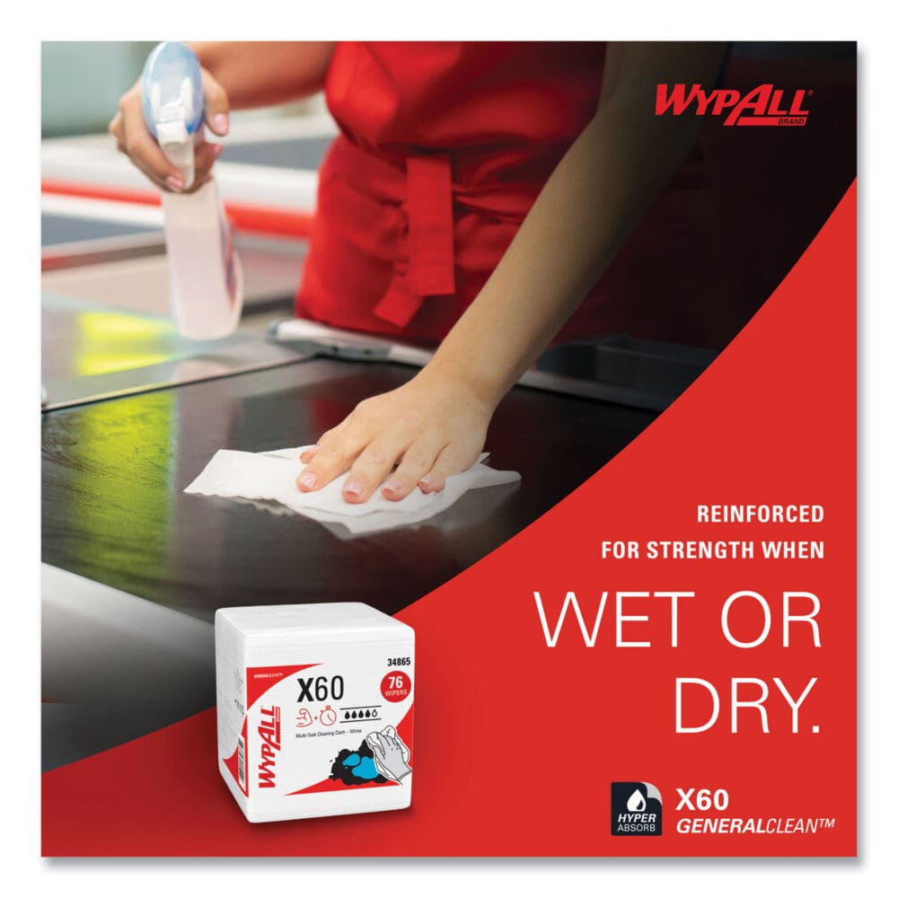 General Clean X60 Cloths, 1/4 Fold, 12.5 x 13, White, 76/Box, 12 Boxes/Carton - Image 6