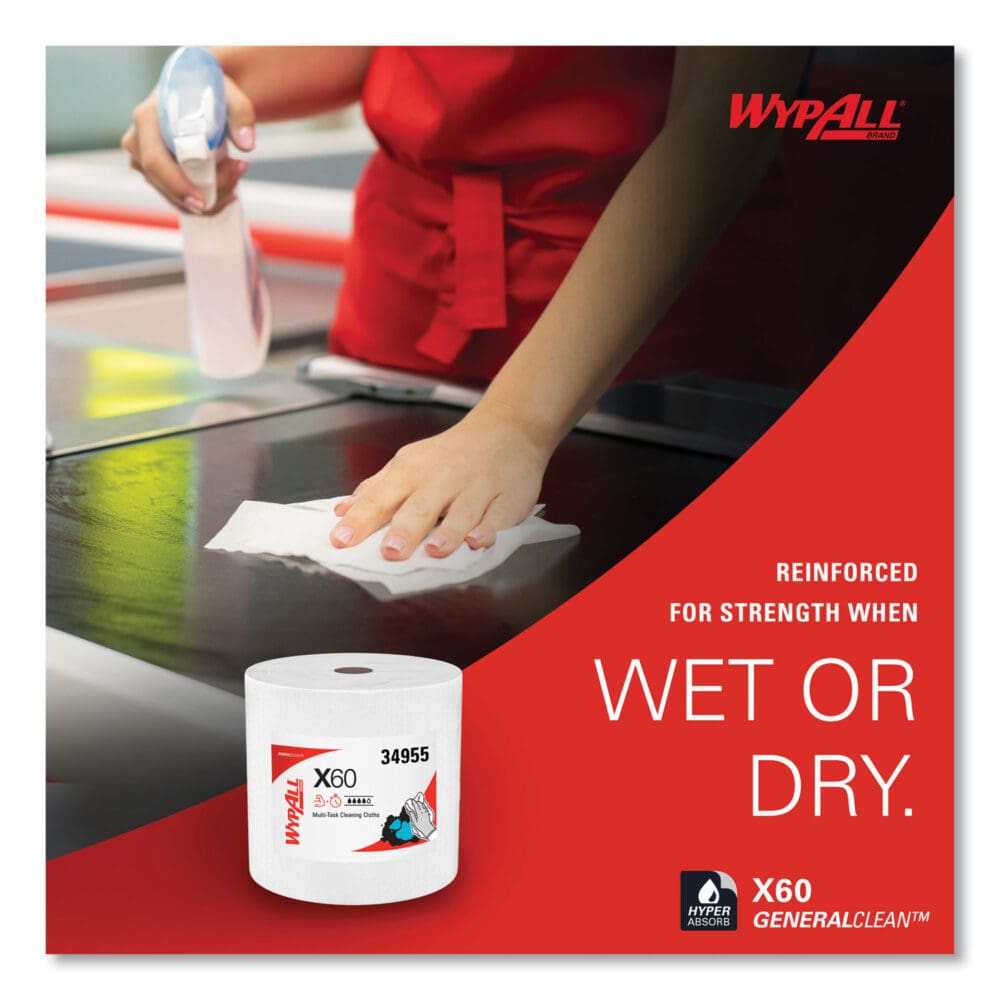 General Clean X60 Cloths, Jumbo Roll, 12.2 x 12.4, White, 1,100/Roll - Image 5