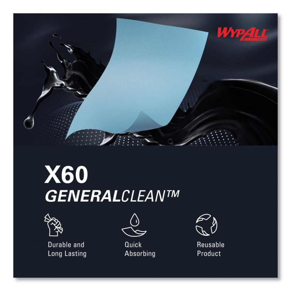 General Clean X60 Cloths, Jumbo Roll, 12.5 x 13.4, Blue, 1,100/Roll - Image 7