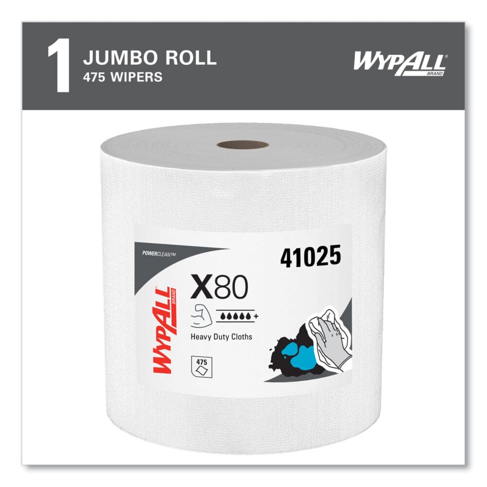 Power Clean X80 Heavy Duty Cloths, Jumbo Roll, 12.4 x 12.2, White, 475/Roll - Image 12
