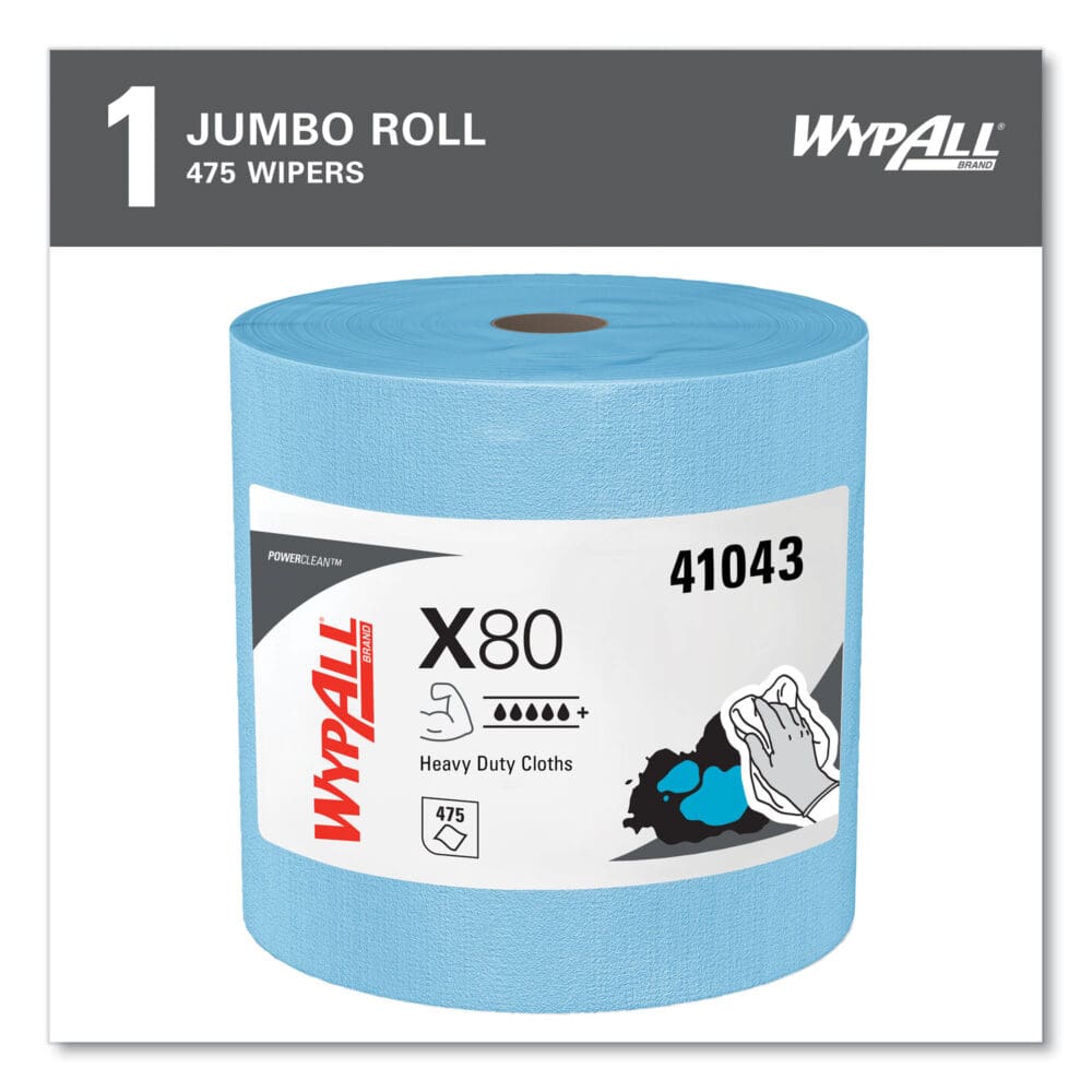 Power Clean X80 Heavy Duty Cloths, Jumbo Roll, 12.4 x 12.2, Blue, 475/Roll - Image 12