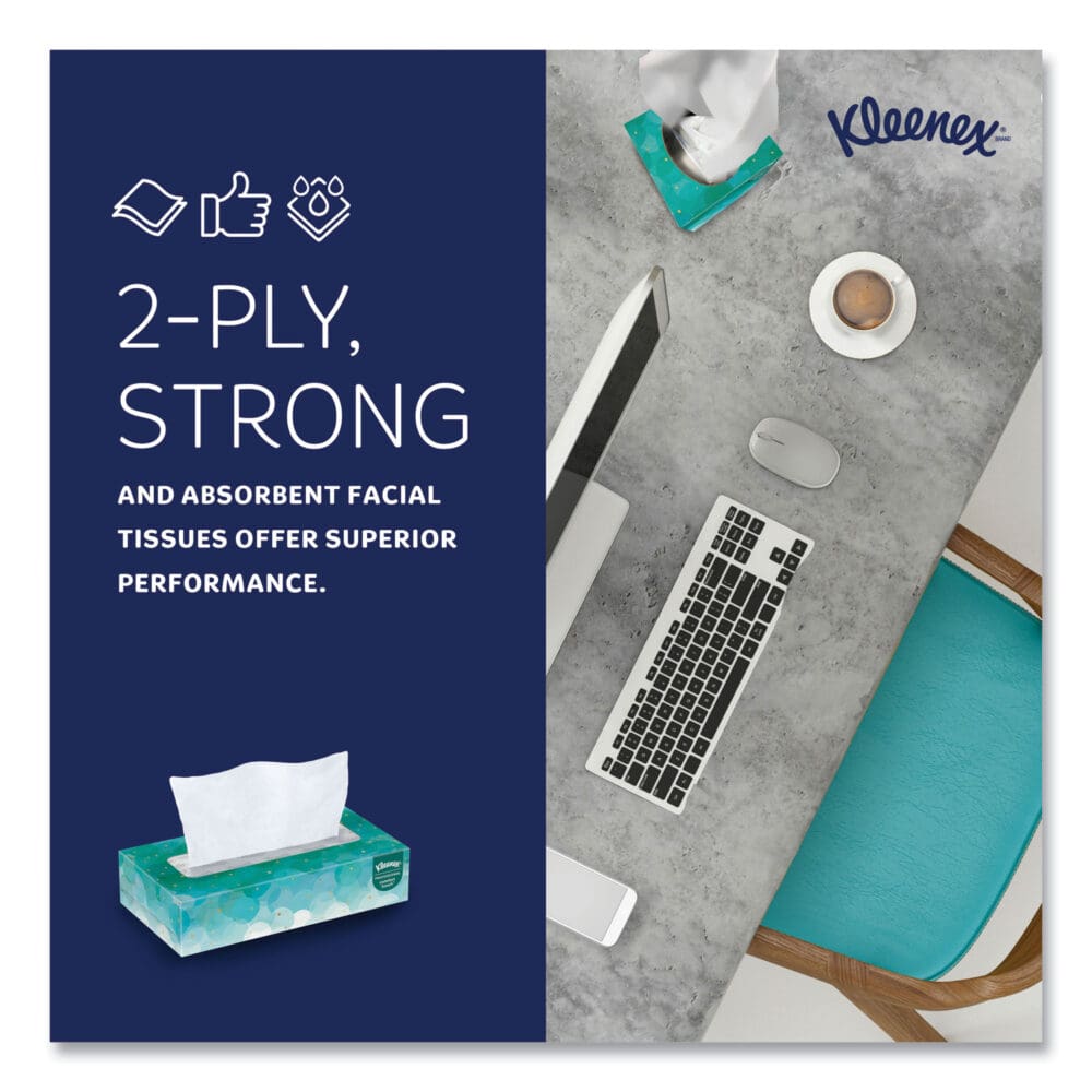 White Facial Tissue for Business, 2-Ply, White, Pop-Up Box, 100 Sheets/Box - Image 3