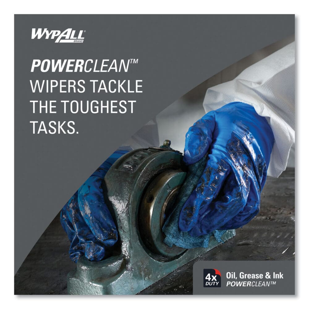 Power Clean Oil, Grease and Ink Cloths, 1/4 Fold, 12.5 x 12, Blue, 66/Box, 8 Boxes/Carton - Image 3