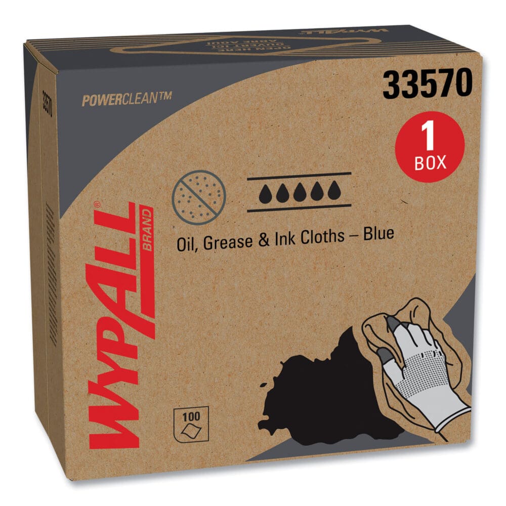 Power Clean Oil, Grease and Ink Cloths, POP-UP Box, 8.8 x 16.8, Blue, 100/Box, 5/Carton - Image 2