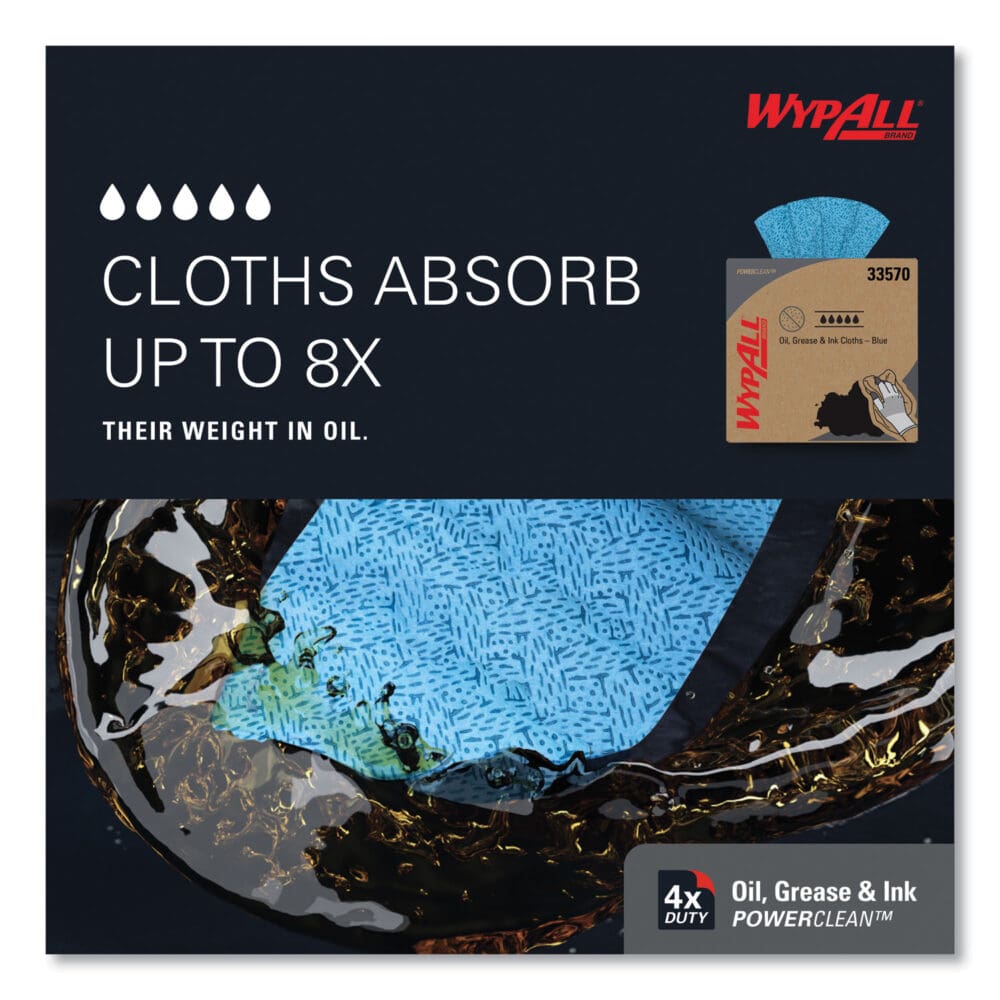 Power Clean Oil, Grease and Ink Cloths, POP-UP Box, 8.8 x 16.8, Blue, 100/Box, 5/Carton - Image 5