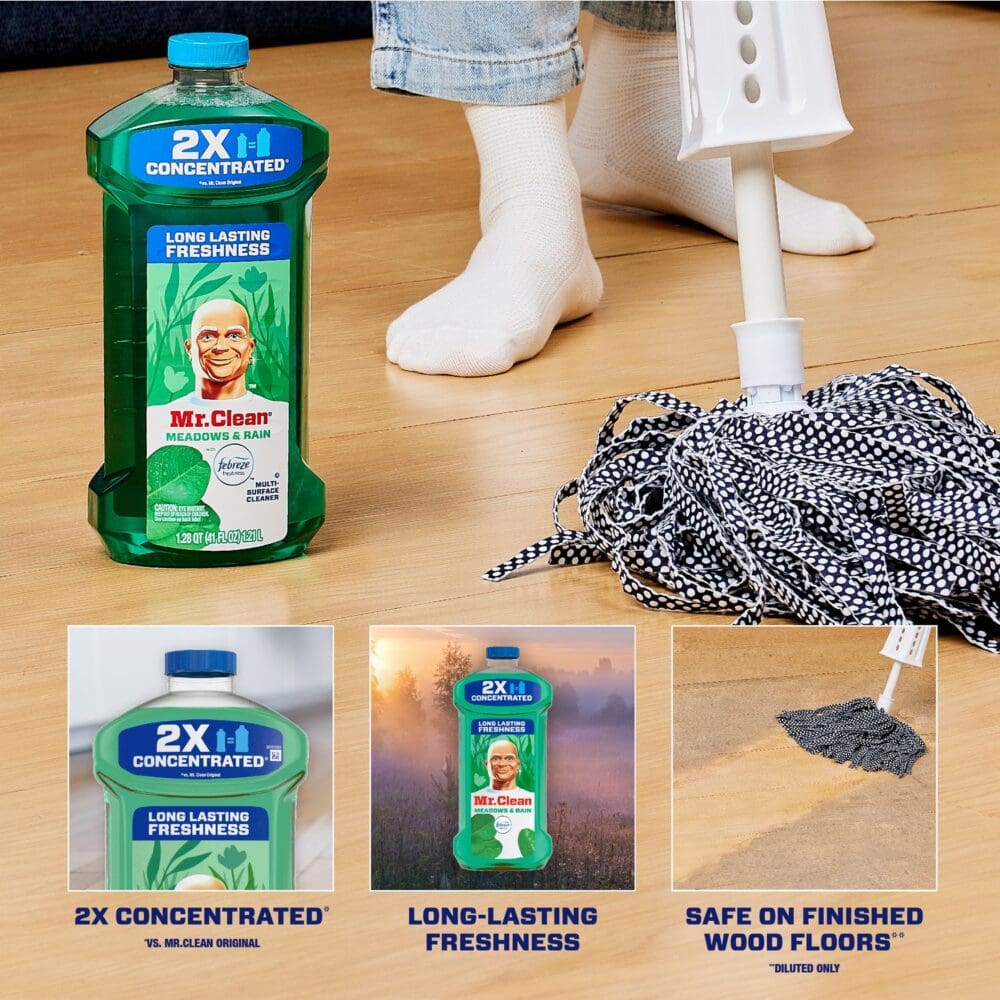 Multipurpose Cleaning Solution with Febreze, Meadows and Rain, 64 oz Bottle, 4/Carton - Image 4