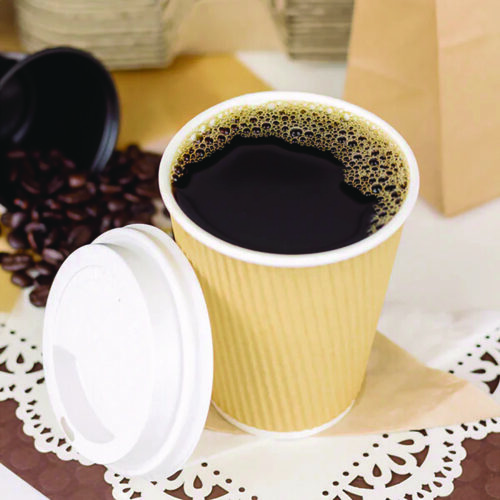Ripple Hot Cups, 12 oz, Kraft/White, 500/Carton