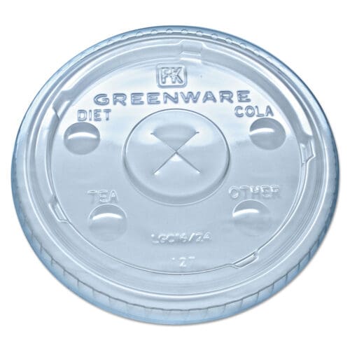 Greenware Cold Drink Lids, Fits 16 oz, 18 oz, 24 oz Cups, X-Slot, Clear, 1,000/Carton