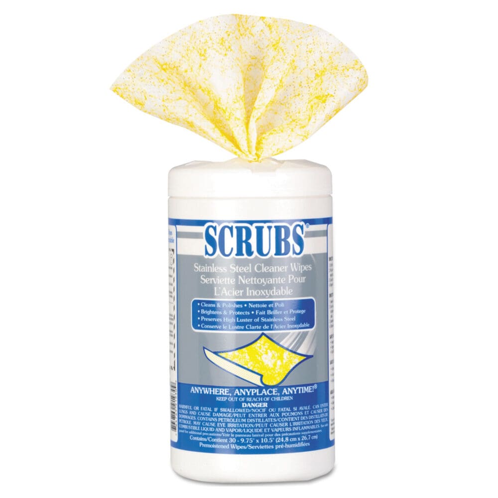Stainless Steel Cleaner Towels, 1-Ply, 9.75 x 10.5, Lemon Scent, 30/Canister, 6 Canisters/Carton