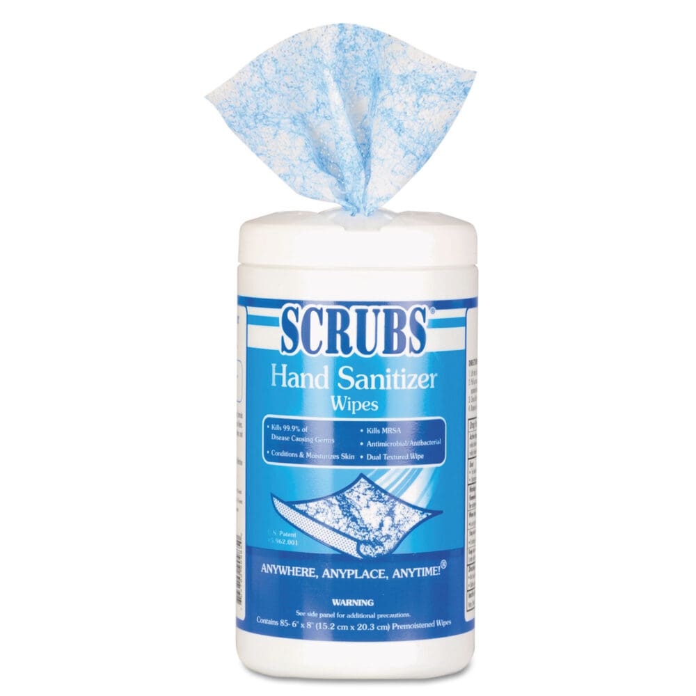 Hand Sanitizer Wipes, 1-Ply, 6 x 8, Unscented, Blue/White, 85/Canisters, 6 Canisters/Carton