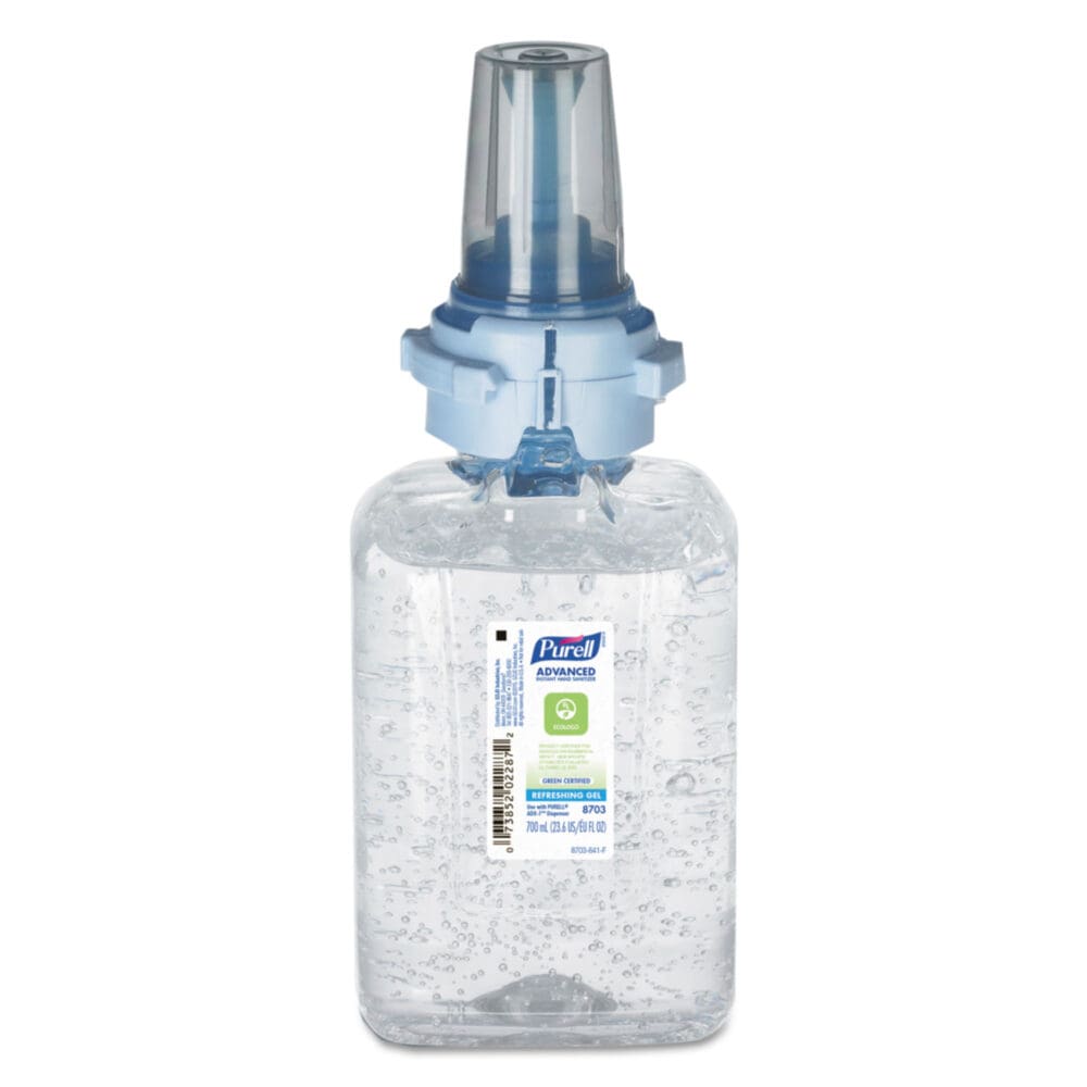 Advanced Hand Sanitizer Green Certified Gel Refill, For ADX-7 Dispensers, 700 mL, Fragrance-Free, 4/Carton