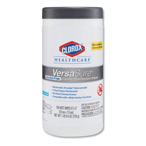 VersaSure Cleaner Disinfectant Wipes, 1-Ply, 6.75 x 8, Fragranced, White, 150 Towels/Canister