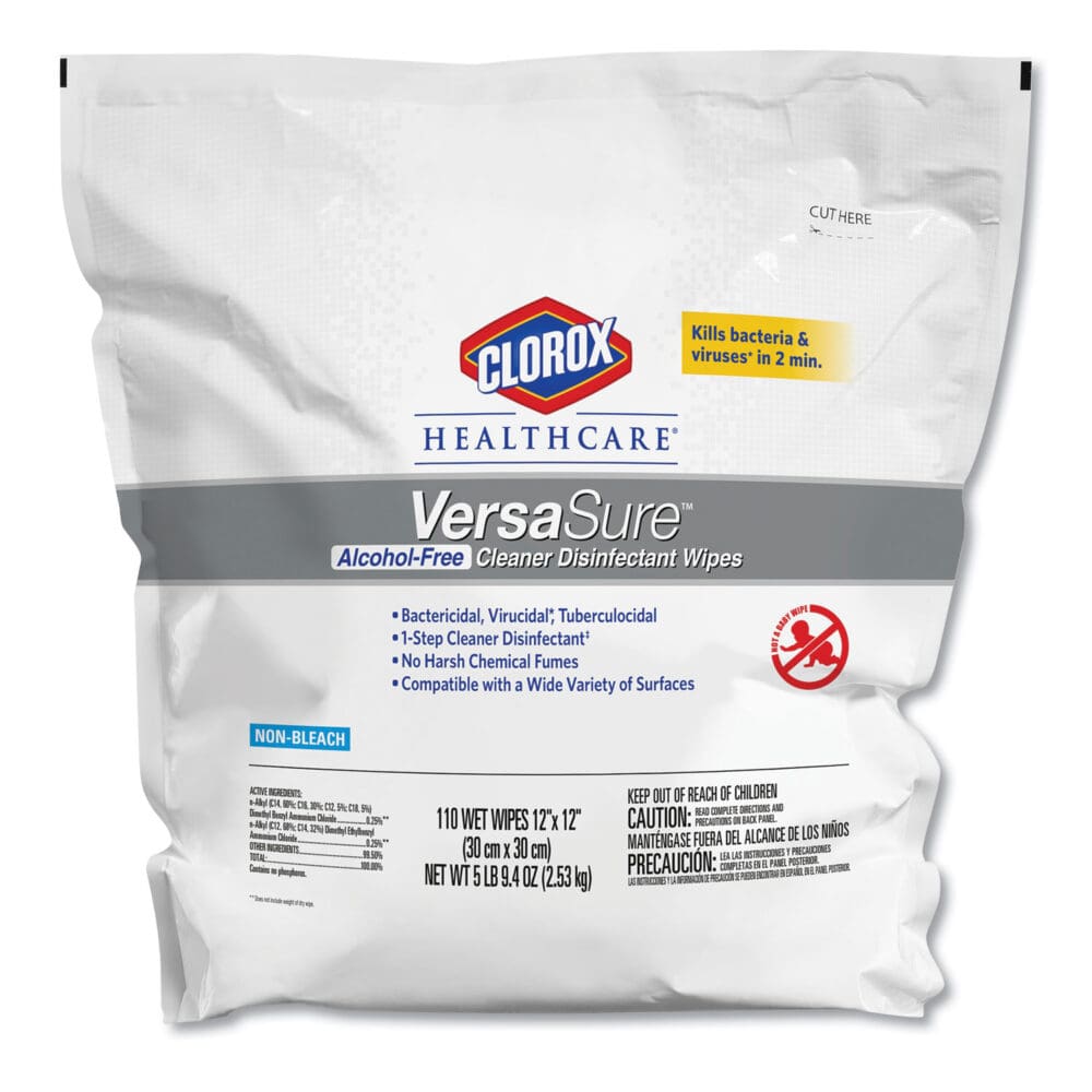 VersaSure Cleaner Disinfectant Wipes, 1-Ply, 12 x 12, Fragranced, White, 110/Pouch