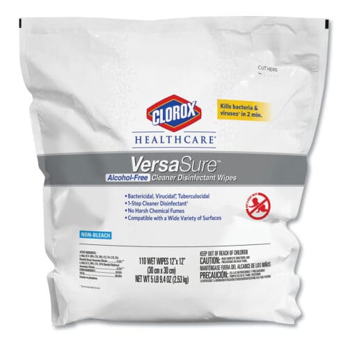VersaSure Cleaner Disinfectant Wipes, 1-Ply, 12 x 12, Fragranced, White, 110/Pouch
