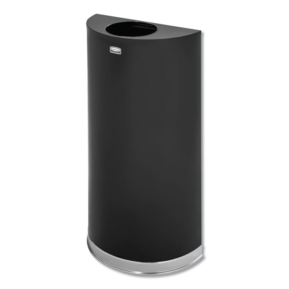 European and Metallic Series Open Top Half-Round Receptacle, 12 gal, Steel, Black/Chrome