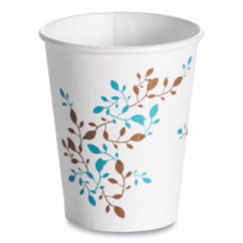 Single Wall Hot Cups, 8 oz, Vine Design, 1,000/Carton