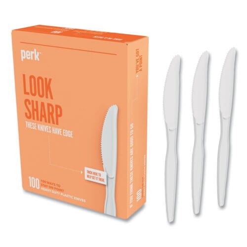 Heavyweight Plastic Cutlery, Knives, White, 100/Pack