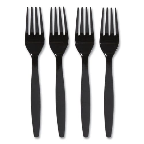 Heavyweight Plastic Cutlery, Fork, Black, 100/Pack