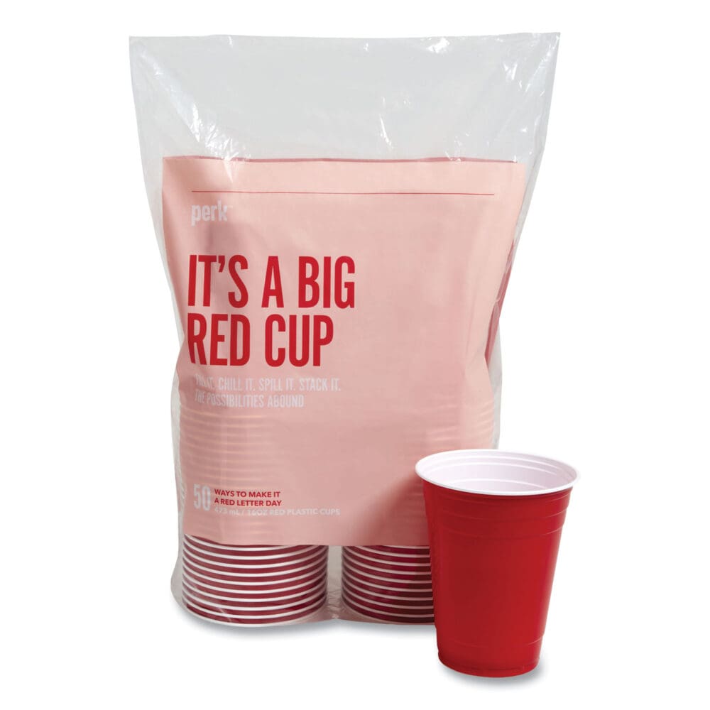 Plastic Cold Cups, 16 oz, Red, 50/Pack