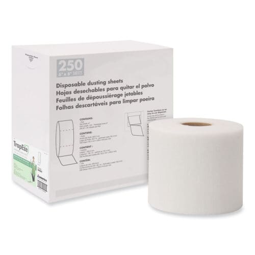 TrapEze Disposable Dusting Sheets, 8" x 125 ft, White, 250 Sheets/Roll,